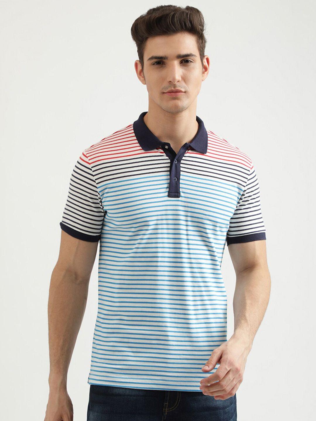 united colors of benetton men multicoloured striped polo collar t-shirt