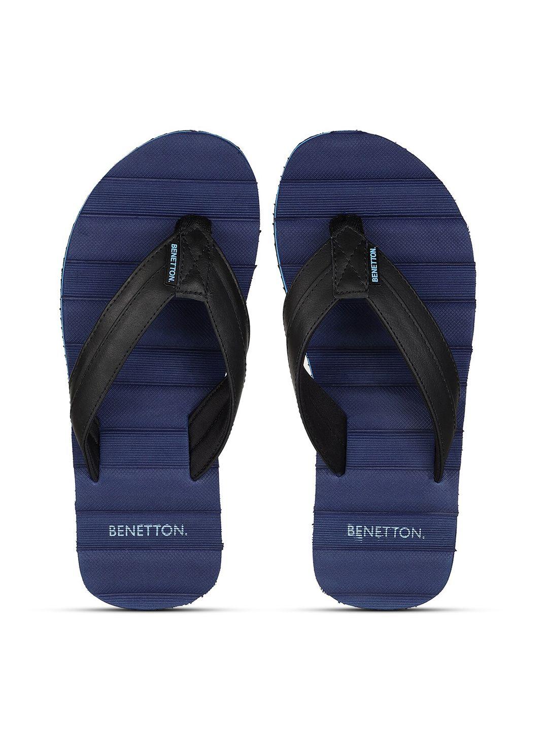 united colors of benetton men navy blue & black striped rubber thong flip-flops