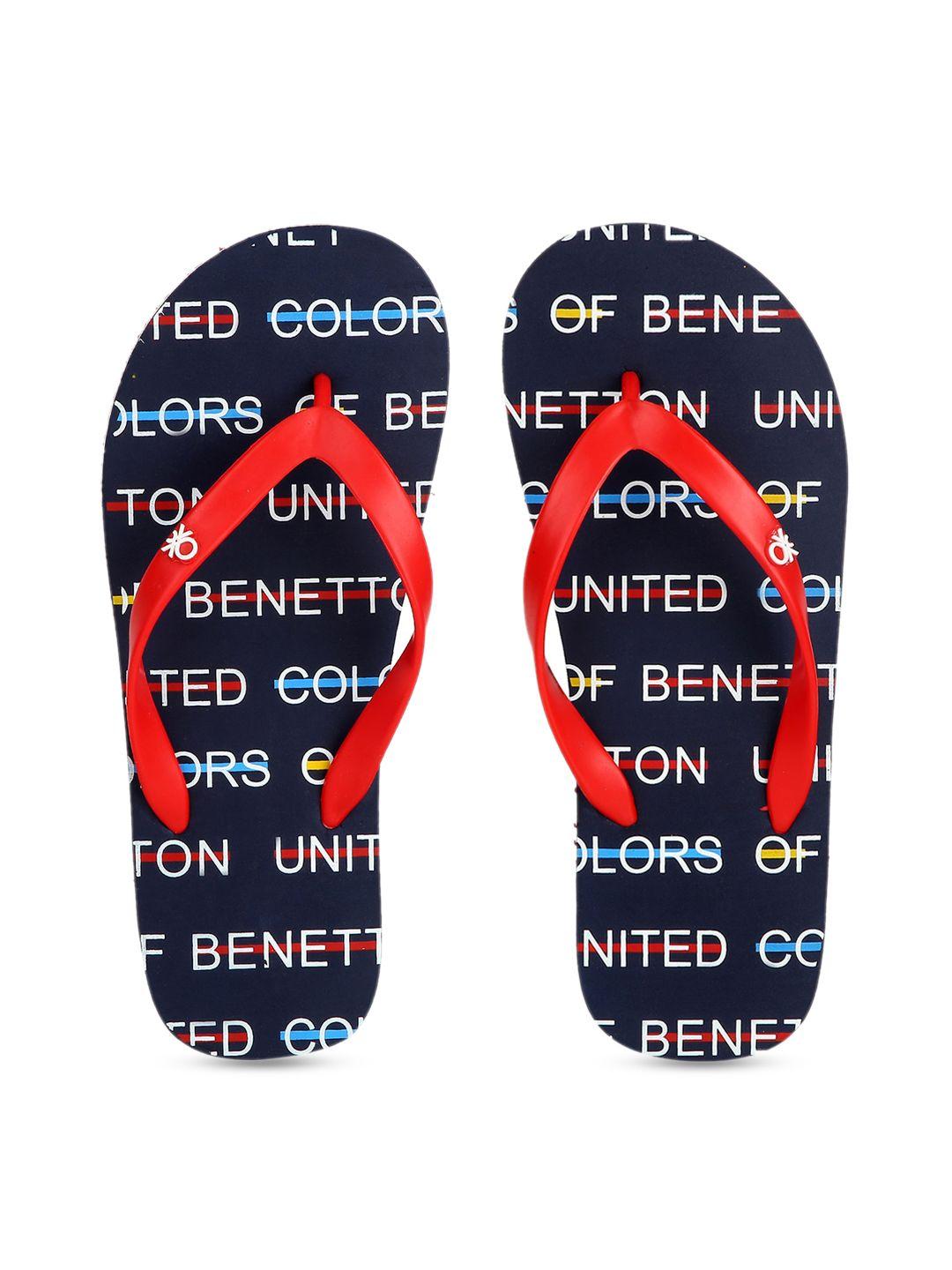 united colors of benetton men navy blue & red printed thong flip-flops
