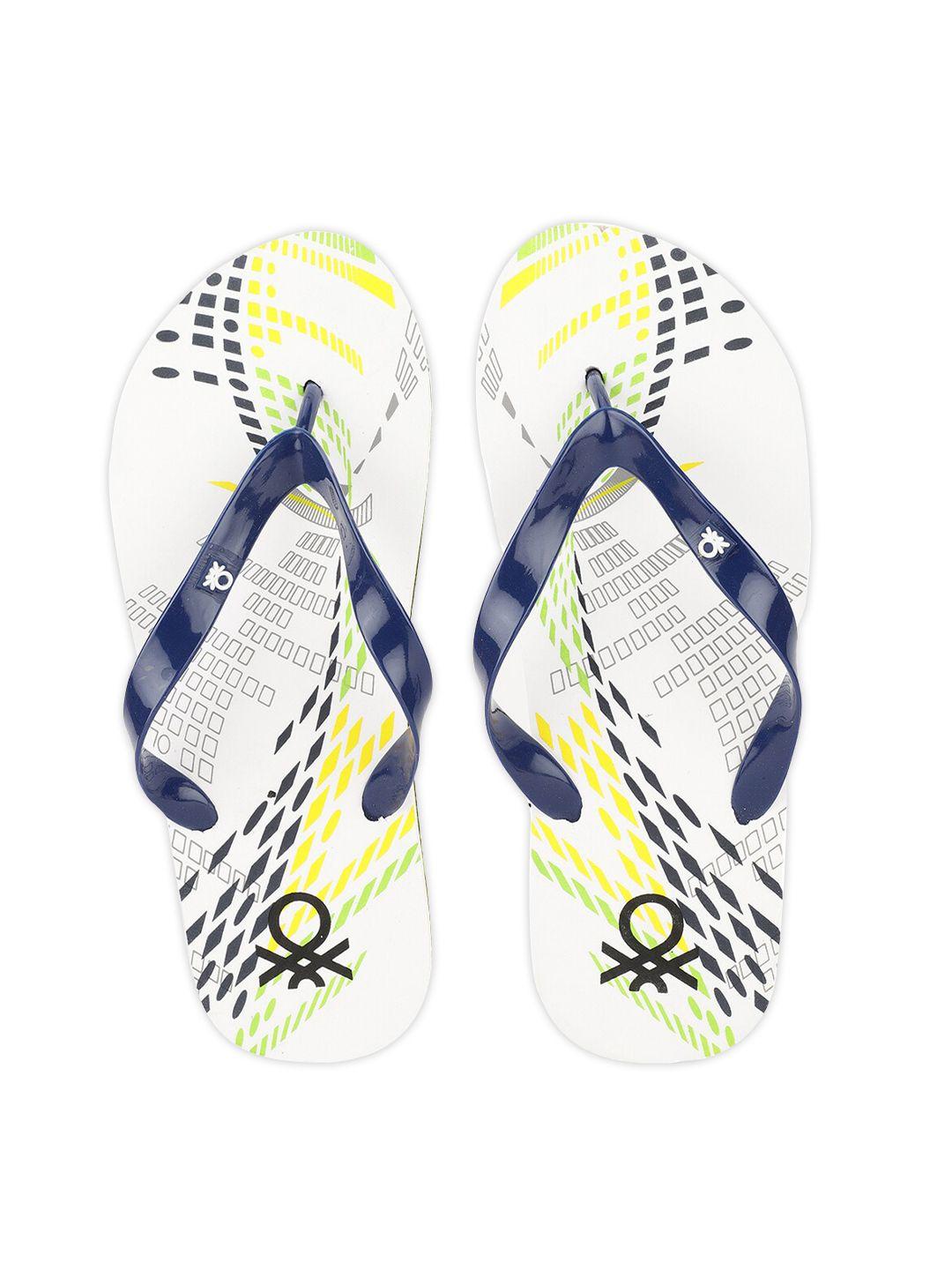 united colors of benetton men navy blue & white printed rubber thong flip-flops