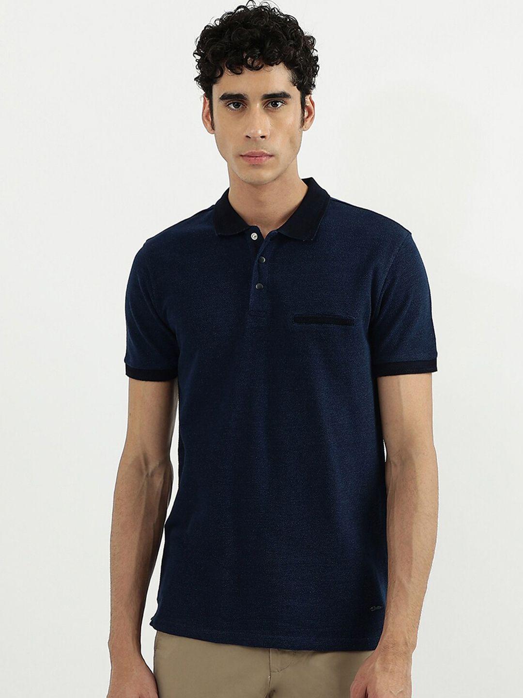 united colors of benetton men navy blue cotton polo collar t-shirt