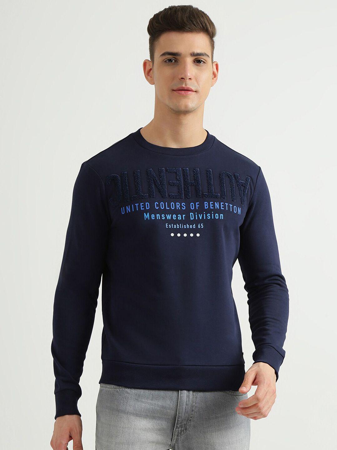 united colors of benetton men navy blue printed sweatshirt