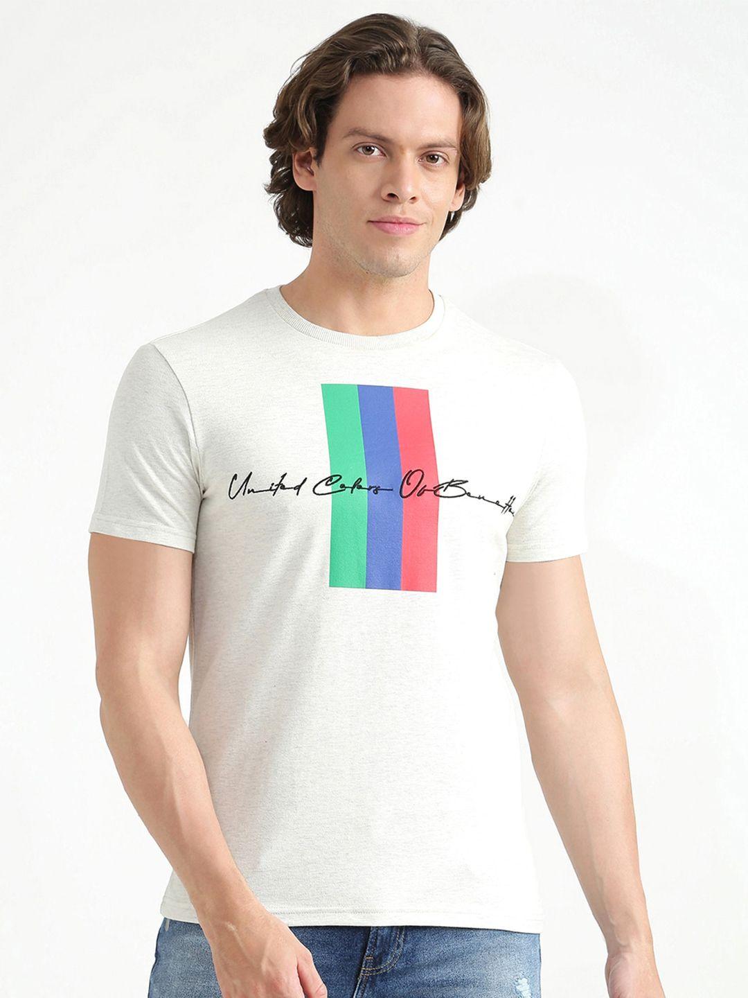 united colors of benetton men off white typography printed t-shirt