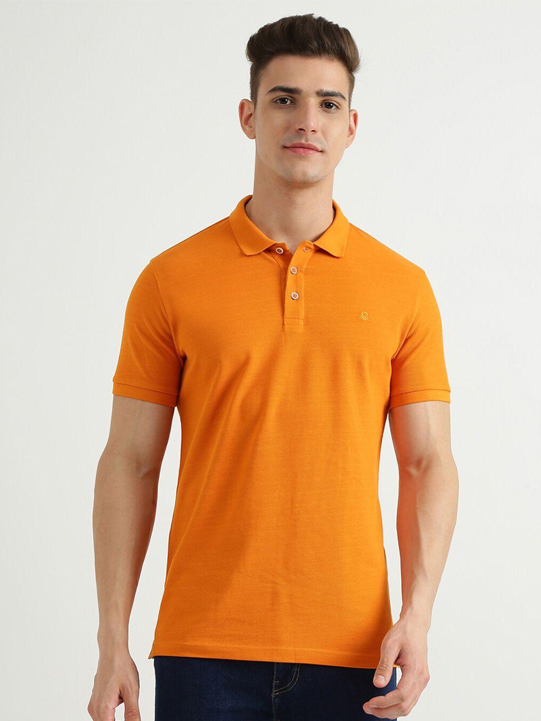 united colors of benetton men orange polo collar cotton t-shirt
