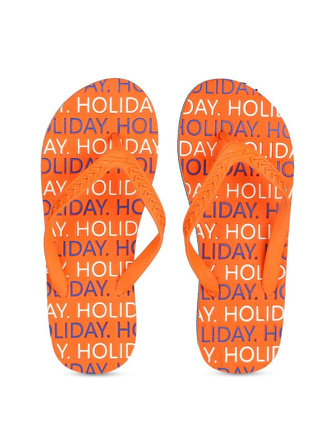 united colors of benetton men orange printed thong flip-flops