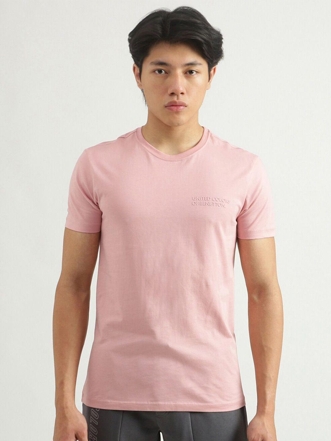 united colors of benetton men pink typography applique cotton t-shirt