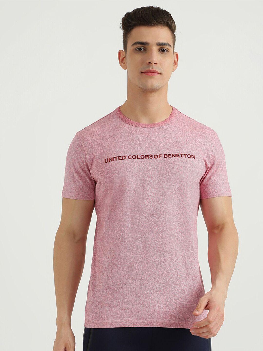 united colors of benetton men pink typography raw edge t-shirt