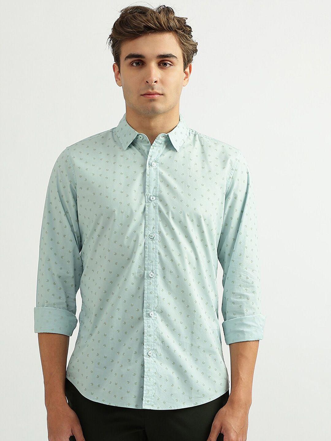 united colors of benetton men printed slim fit casual cotton shirt