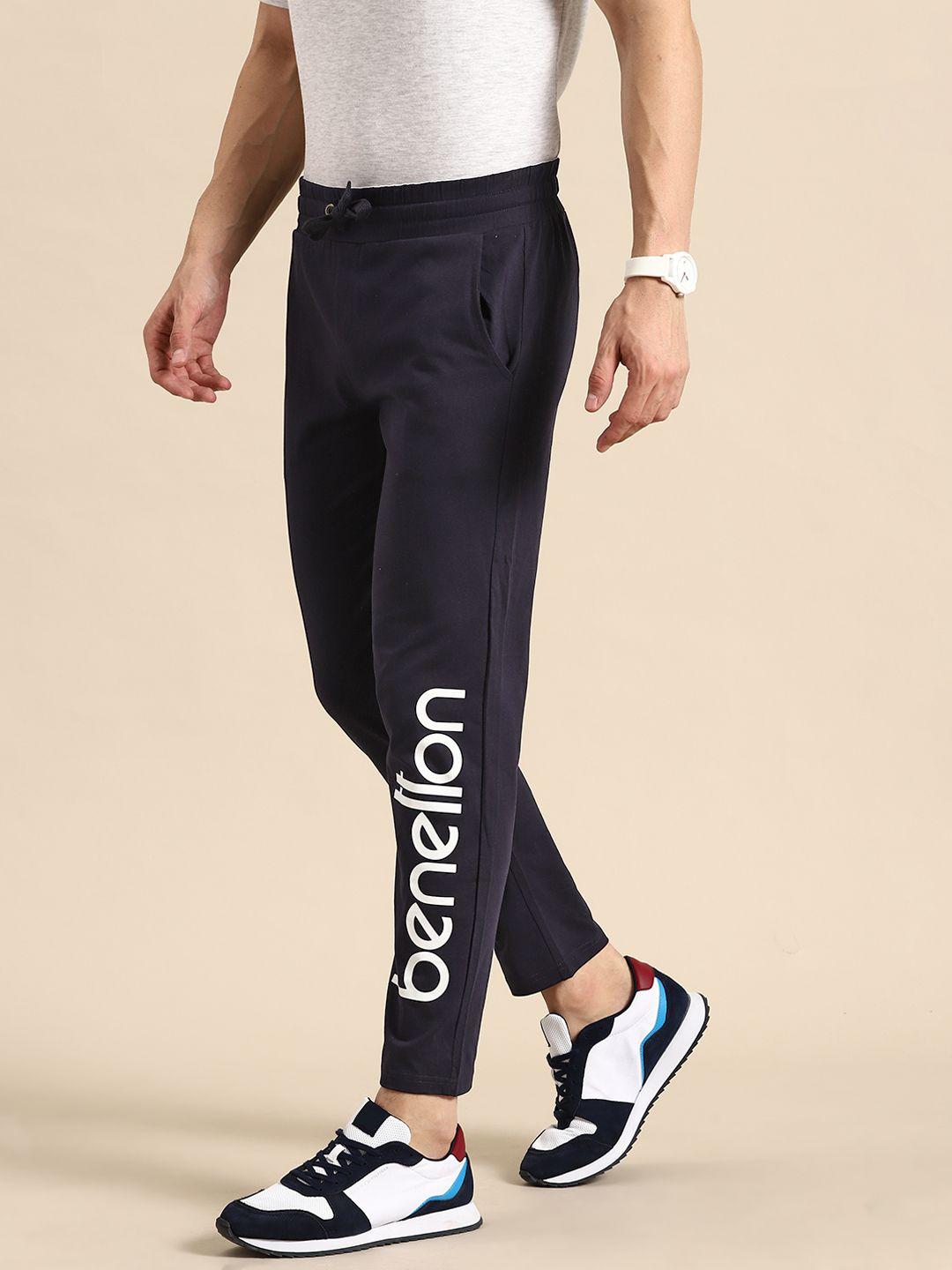 united colors of benetton men pure cotton brand logo printed track pants