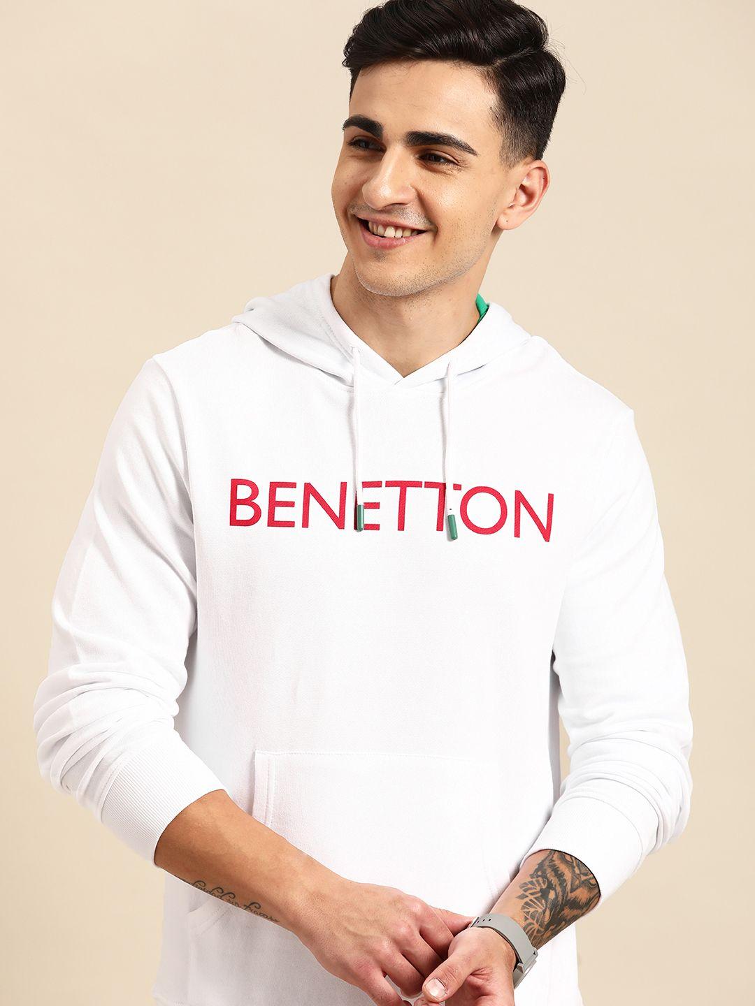 united colors of benetton men pure cotton printed hooded sweatshirt