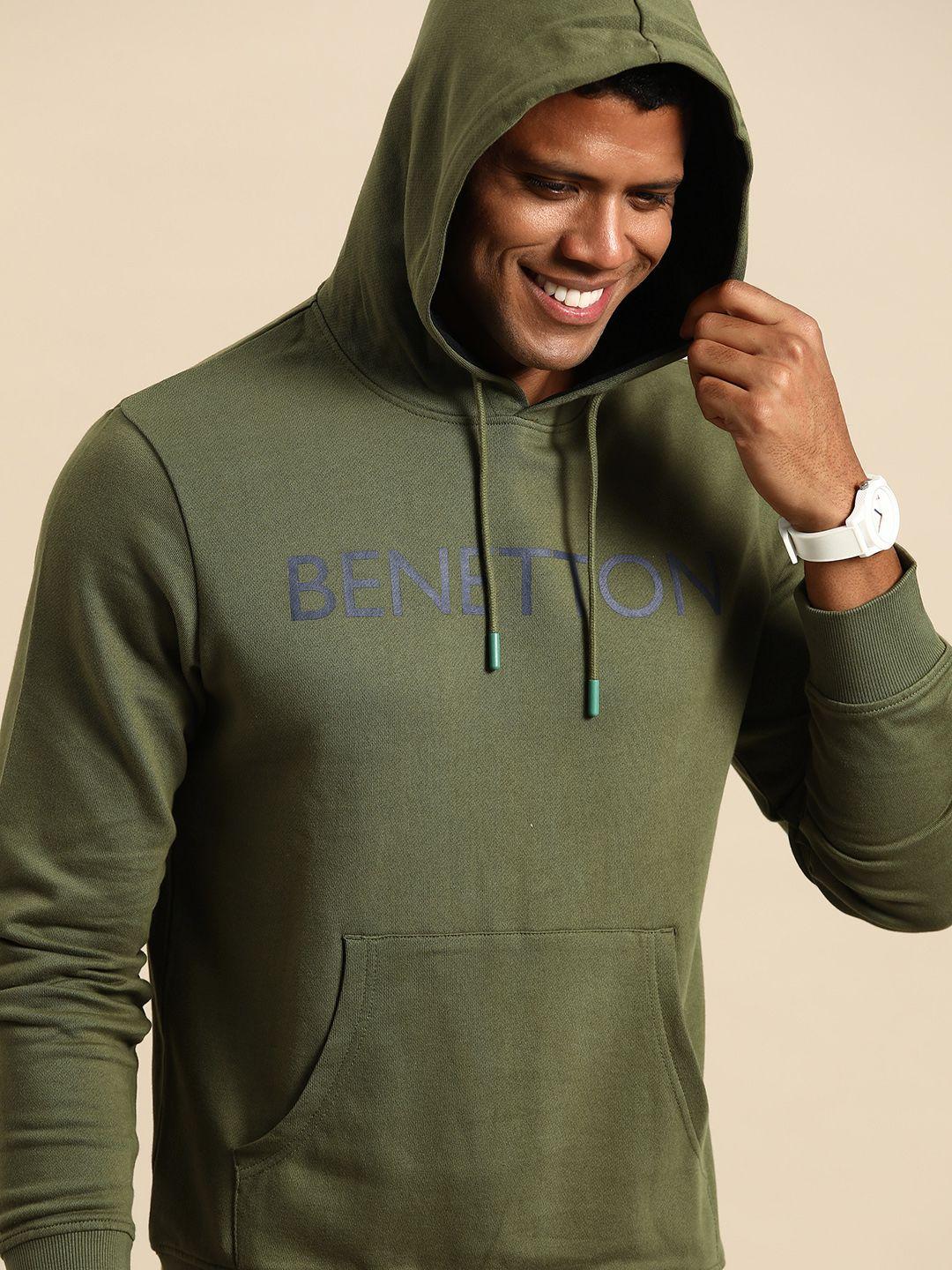 united colors of benetton men pure cotton printed hooded sweatshirt