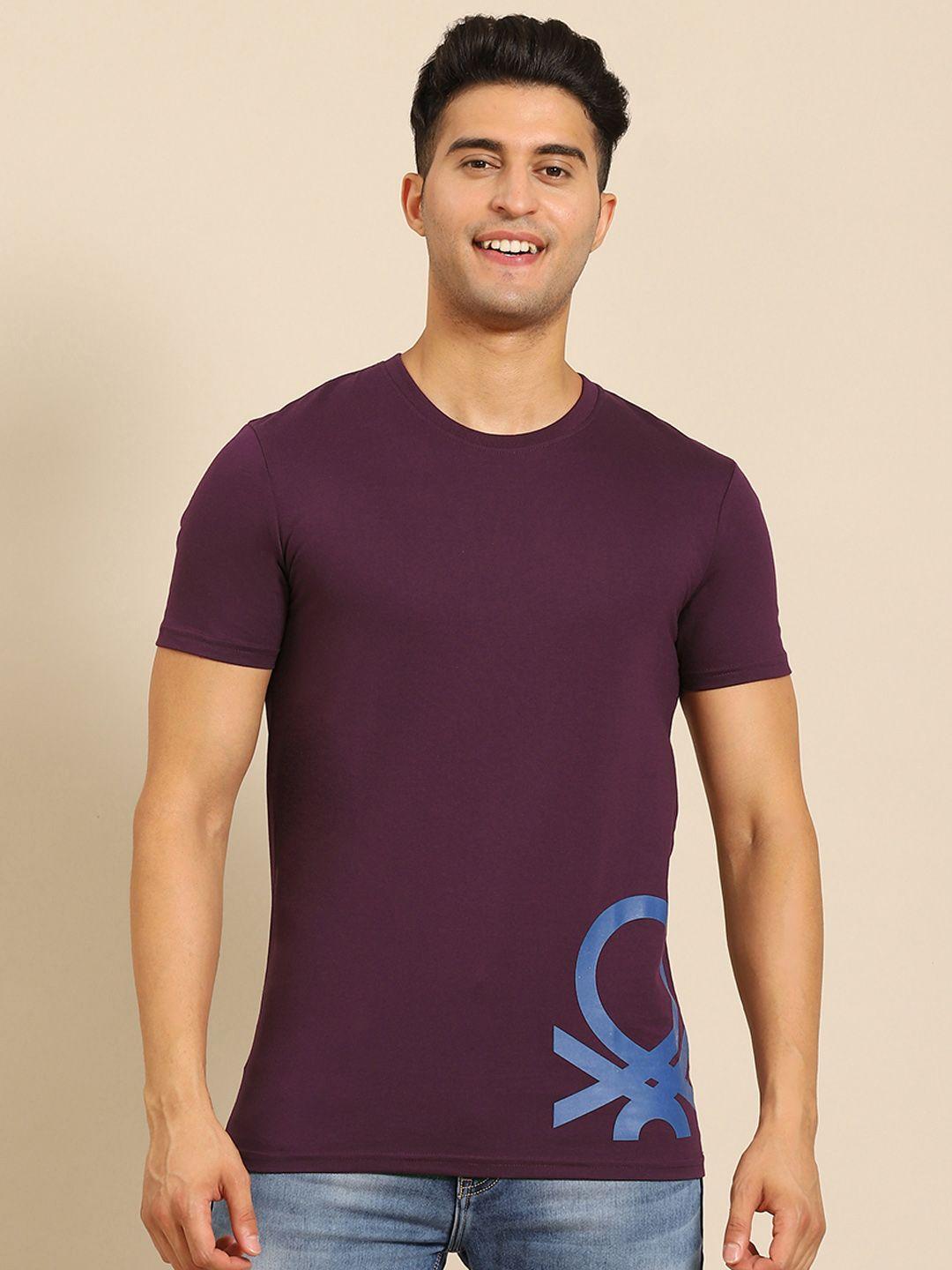 united colors of benetton men purple brand logo printed t-shirt