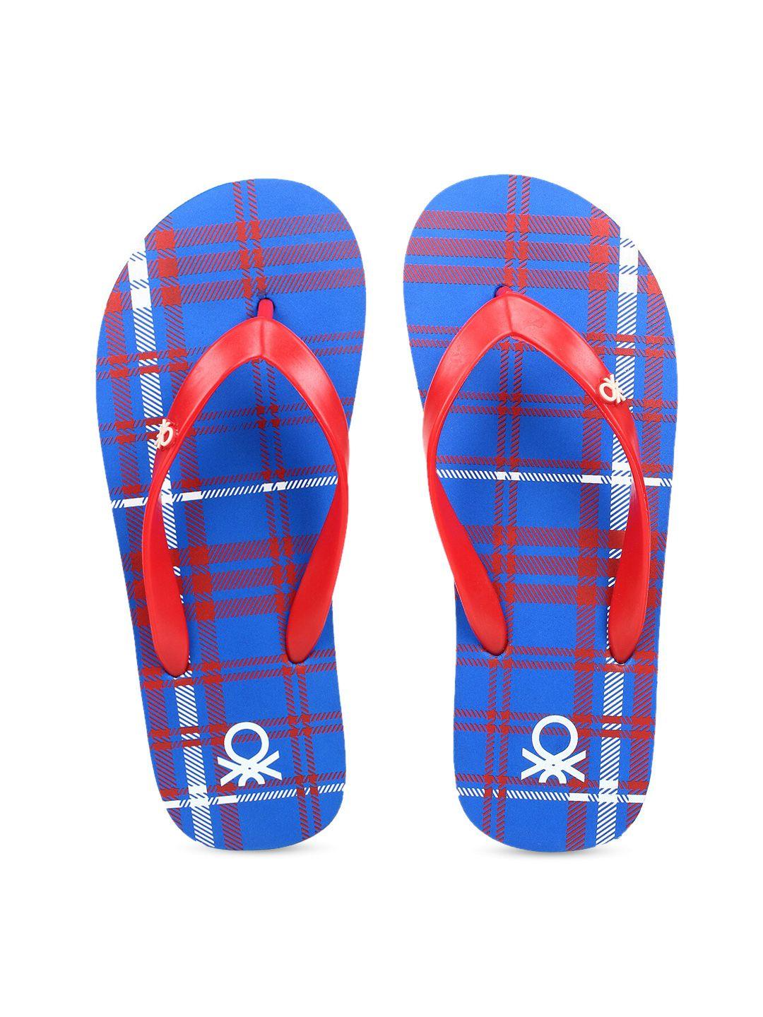 united colors of benetton men red & blue printed thong flip-flops