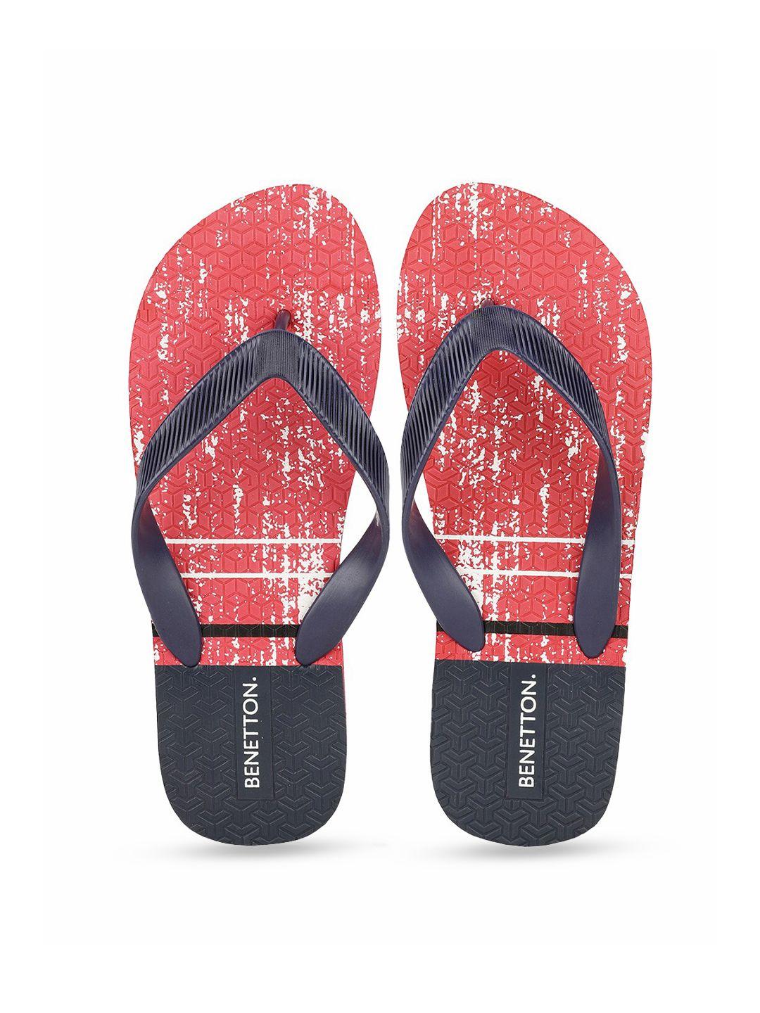 united colors of benetton men red & navy blue printed rubber thong flip-flops