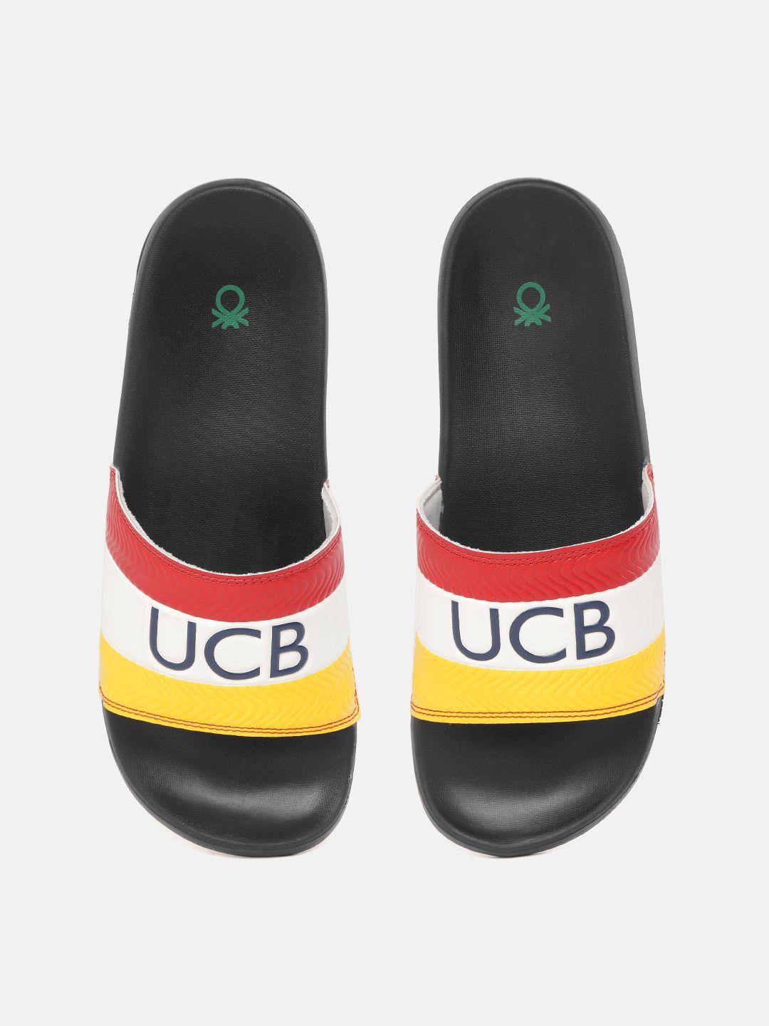 united colors of benetton men red & white brand logo print sliders