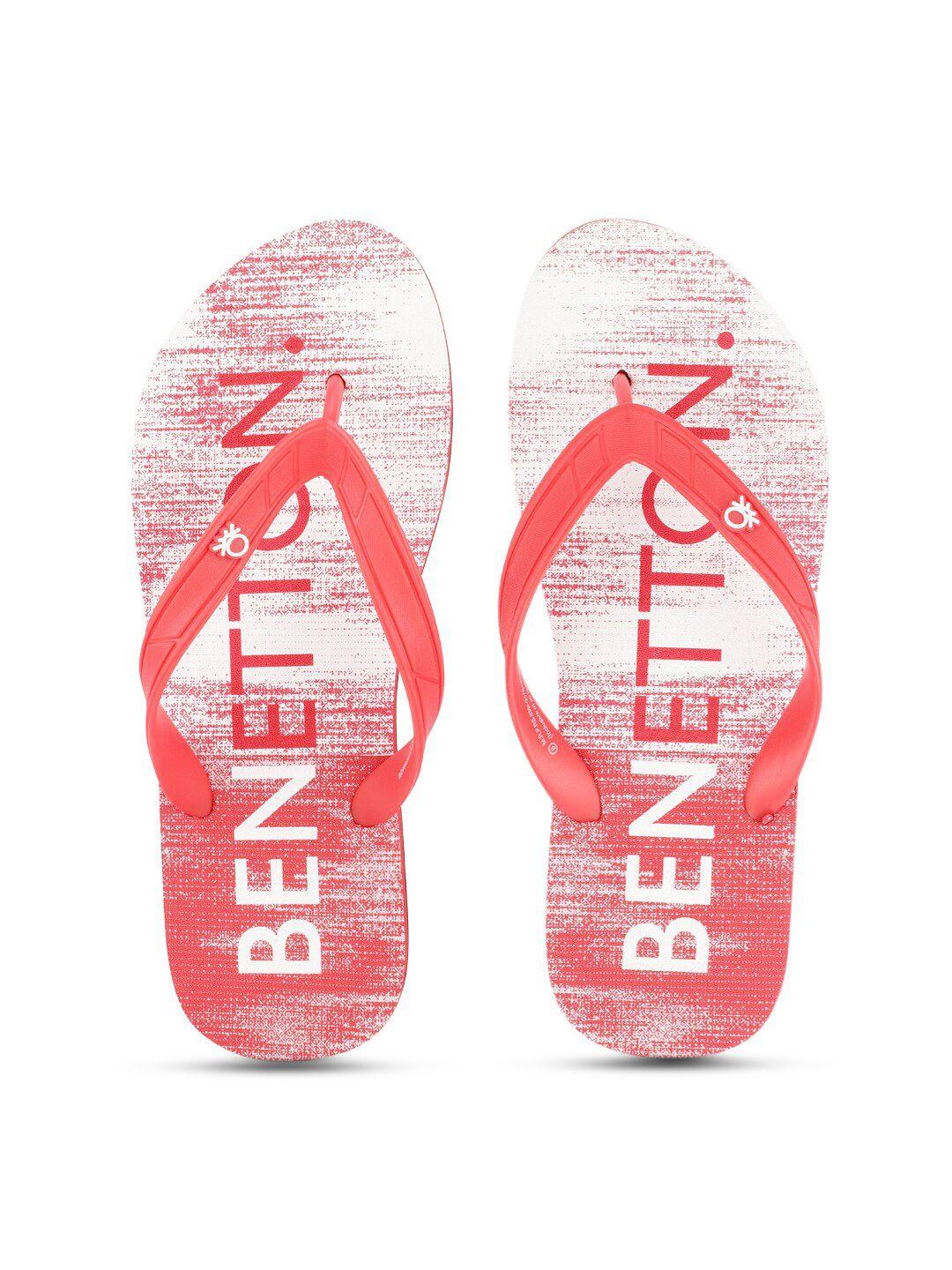 united colors of benetton men red & white printed rubber thong flip-flops