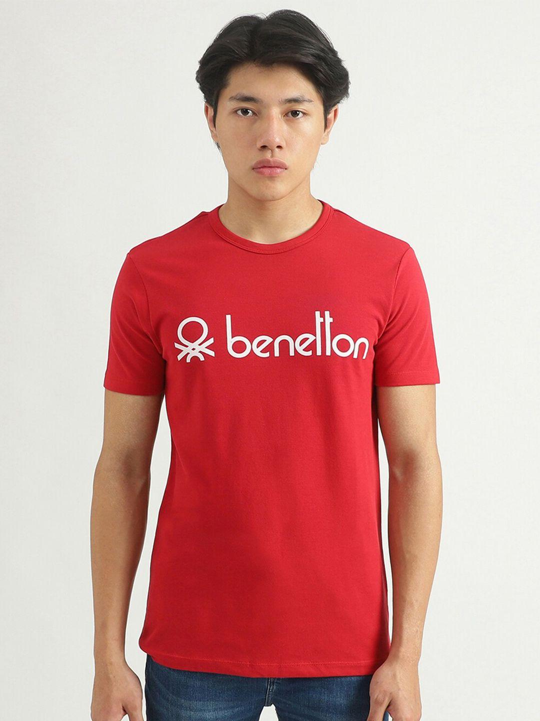 united colors of benetton men red typography printed t-shirt