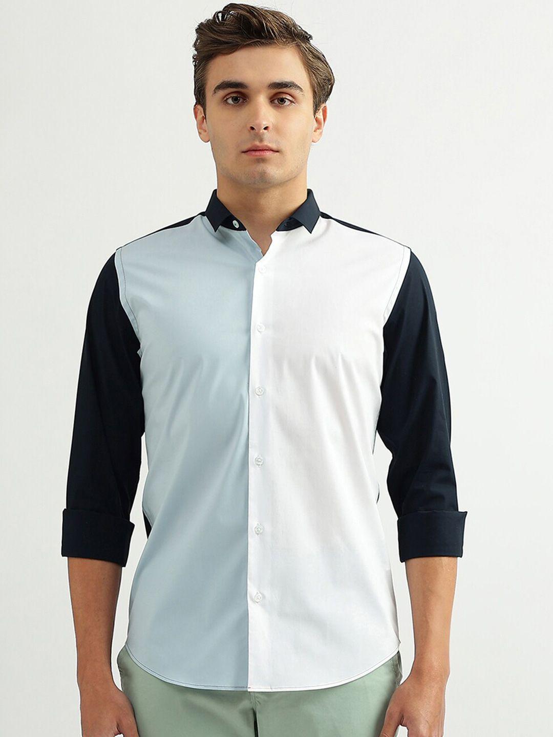 united colors of benetton men slim fit colourblocked casual cotton shirt