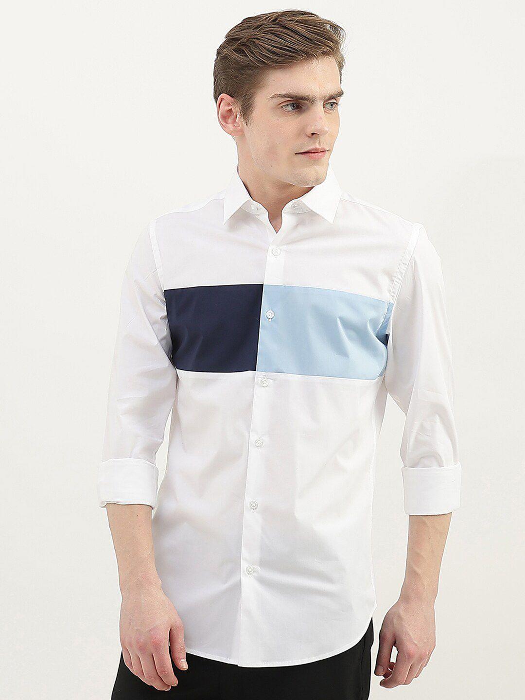 united colors of benetton men slim fit colourblocked casual shirt