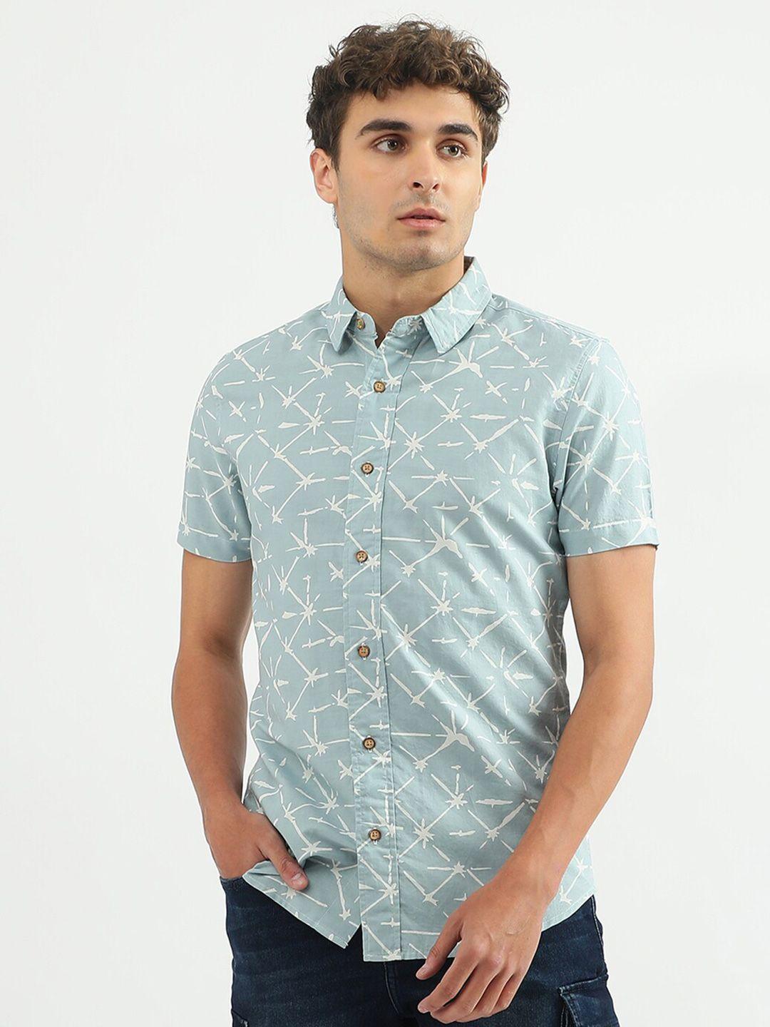 united colors of benetton men slim fit printed casual linen shirt