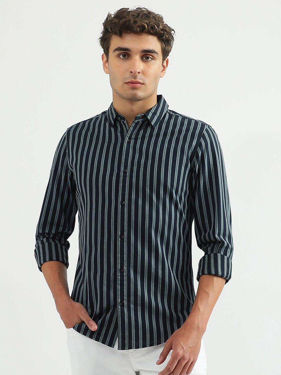 united colors of benetton men slim fit striped casual cotton shirt