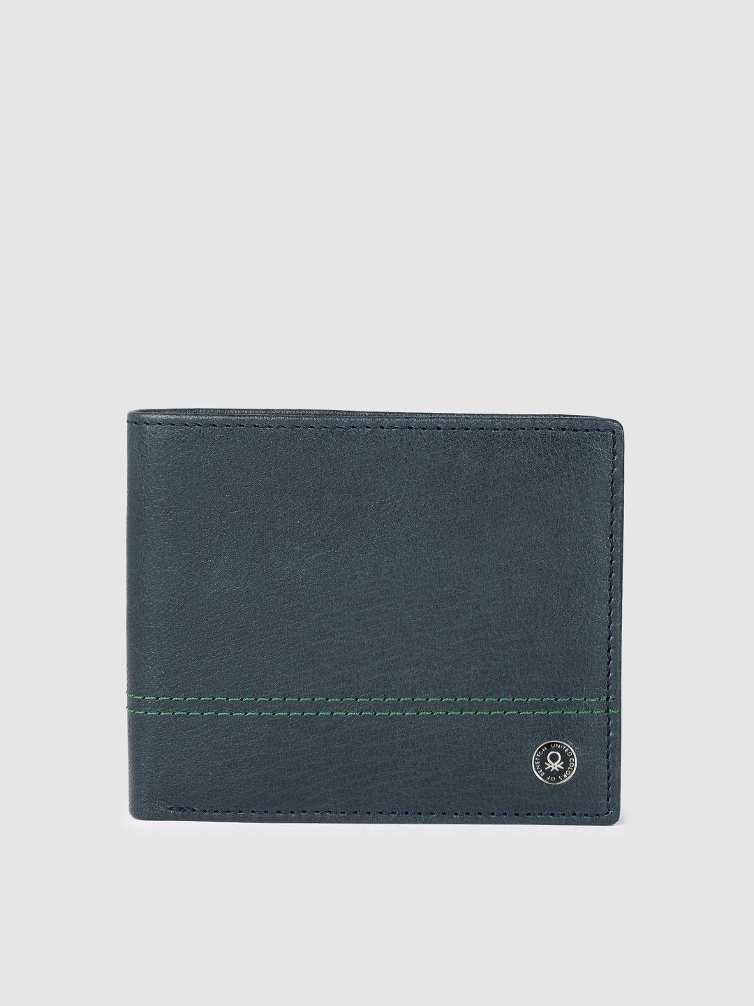 united colors of benetton men solid leather two fold wallet