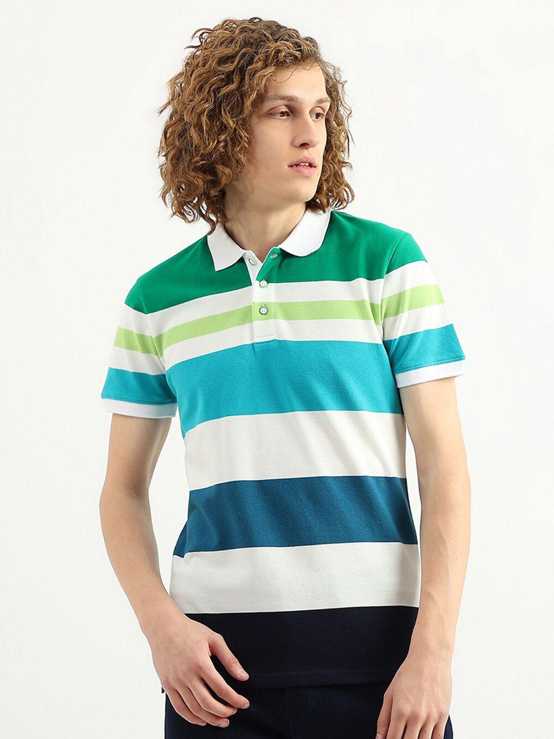united colors of benetton men striped polo collar cotton t-shirt