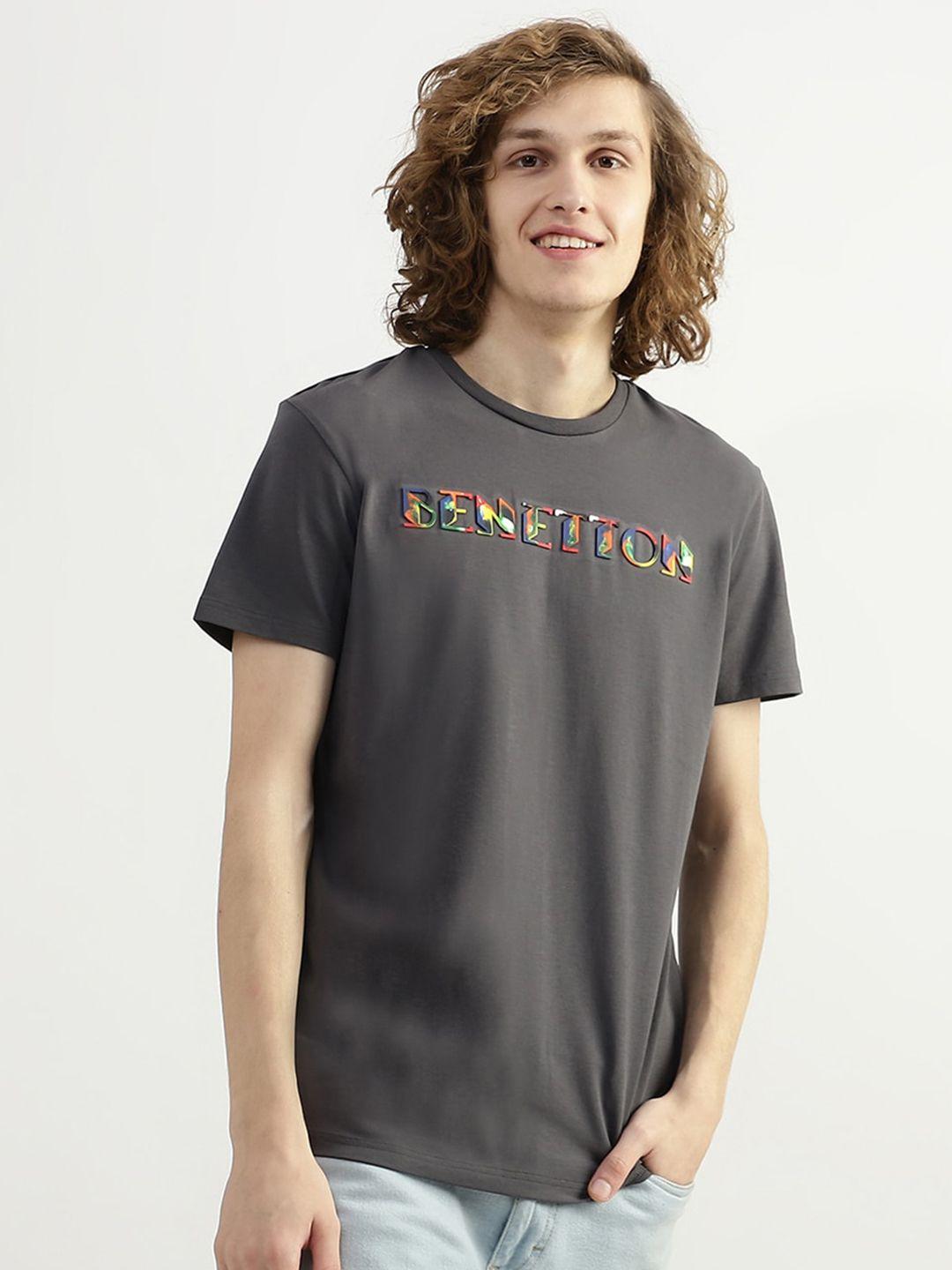united colors of benetton men typography printed cotton t-shirt