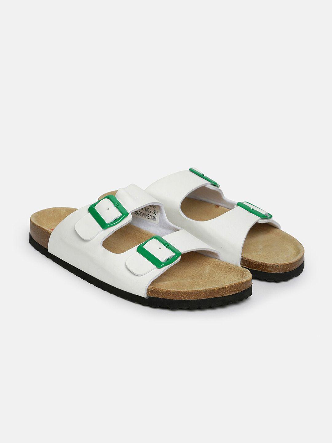 united colors of benetton men white & brown leather comfort sandals