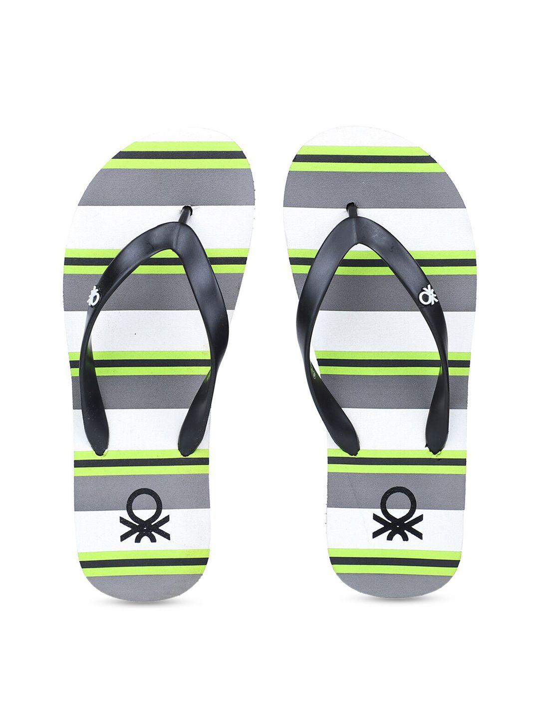 united colors of benetton men white & grey striped thong flip-flops