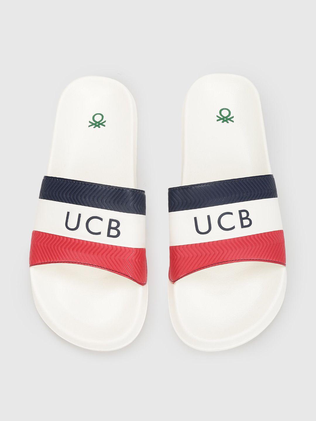 united colors of benetton men white & red striped sliders