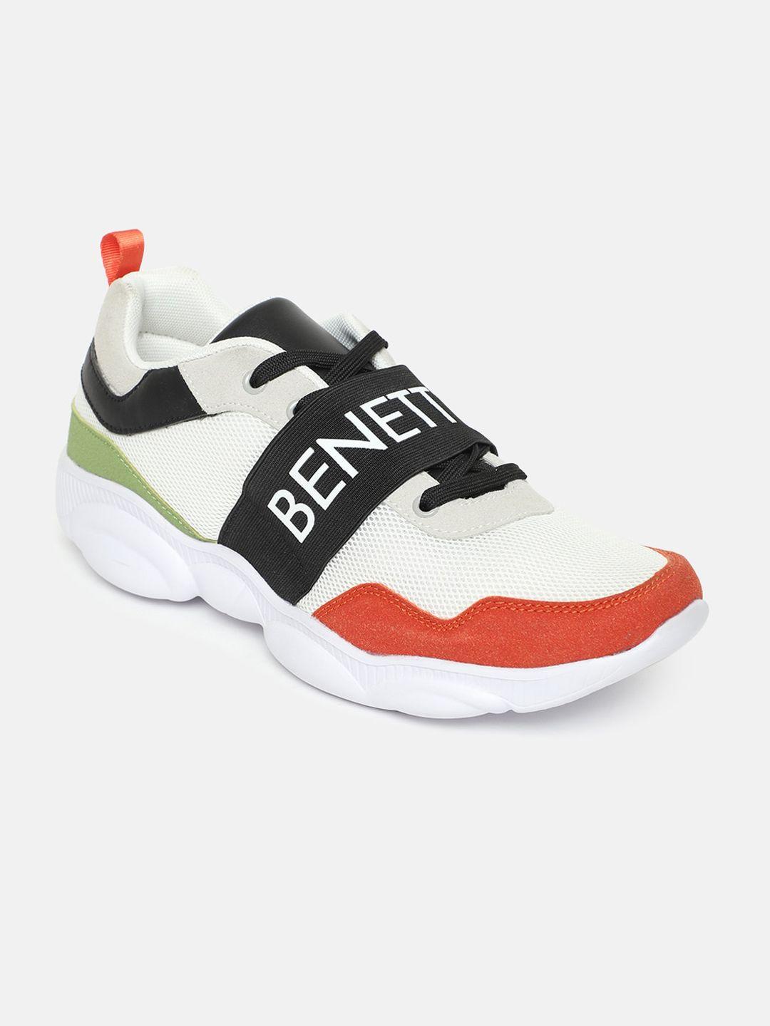 united colors of benetton men white colourblocked pu sneakers