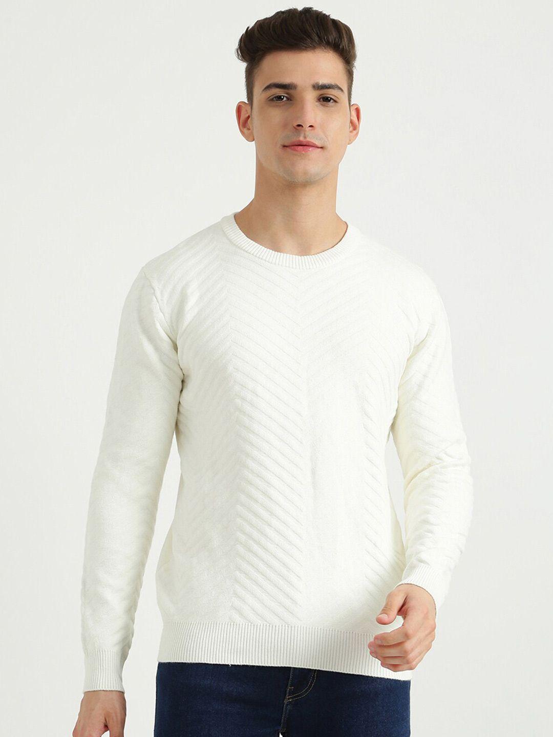 united colors of benetton men white ribbed long sleeve pullover