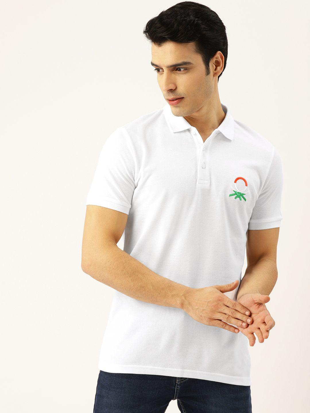 united colors of benetton men white solid polo collar t-shirt