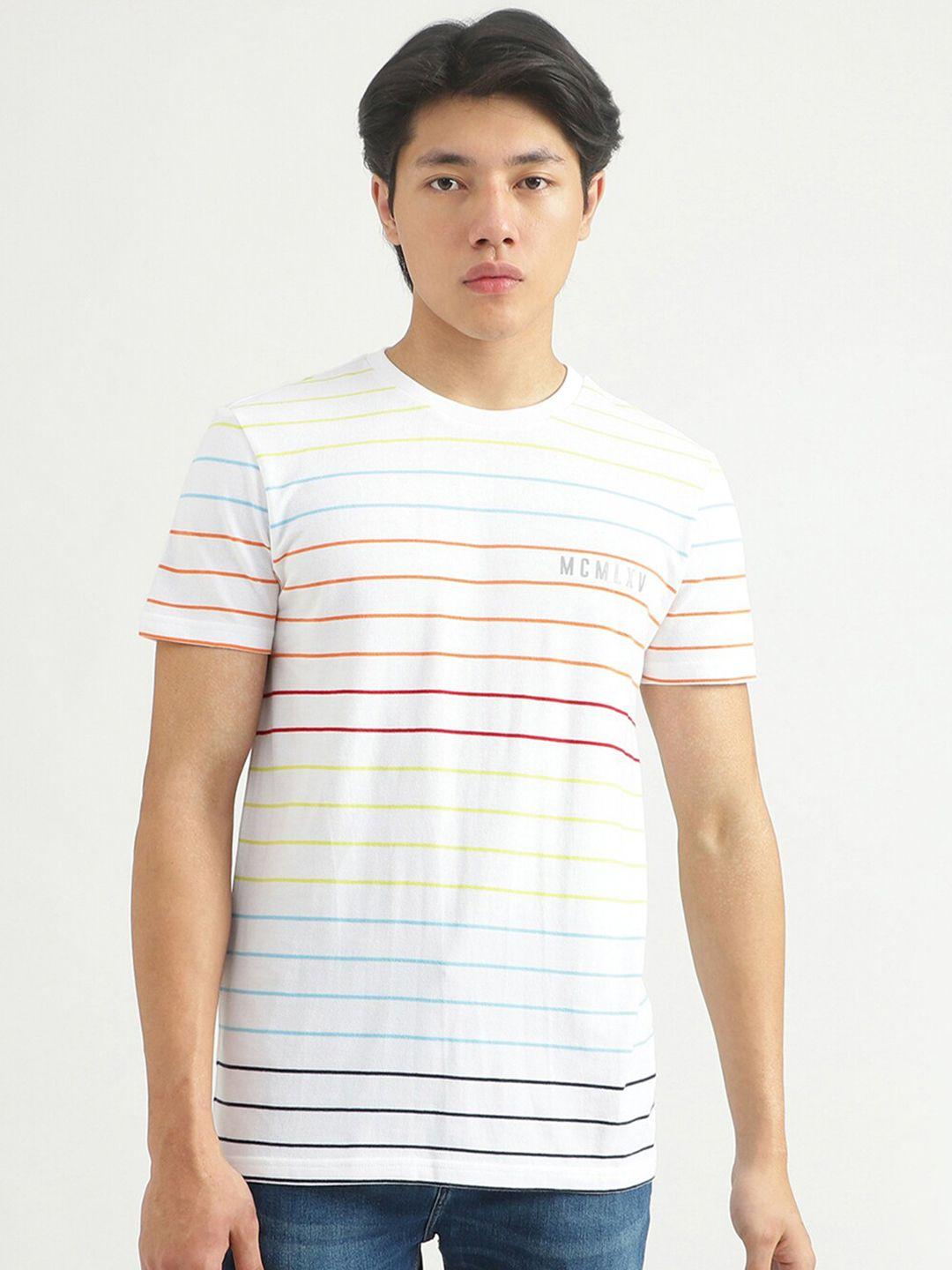 united colors of benetton men white striped round neck t-shirt