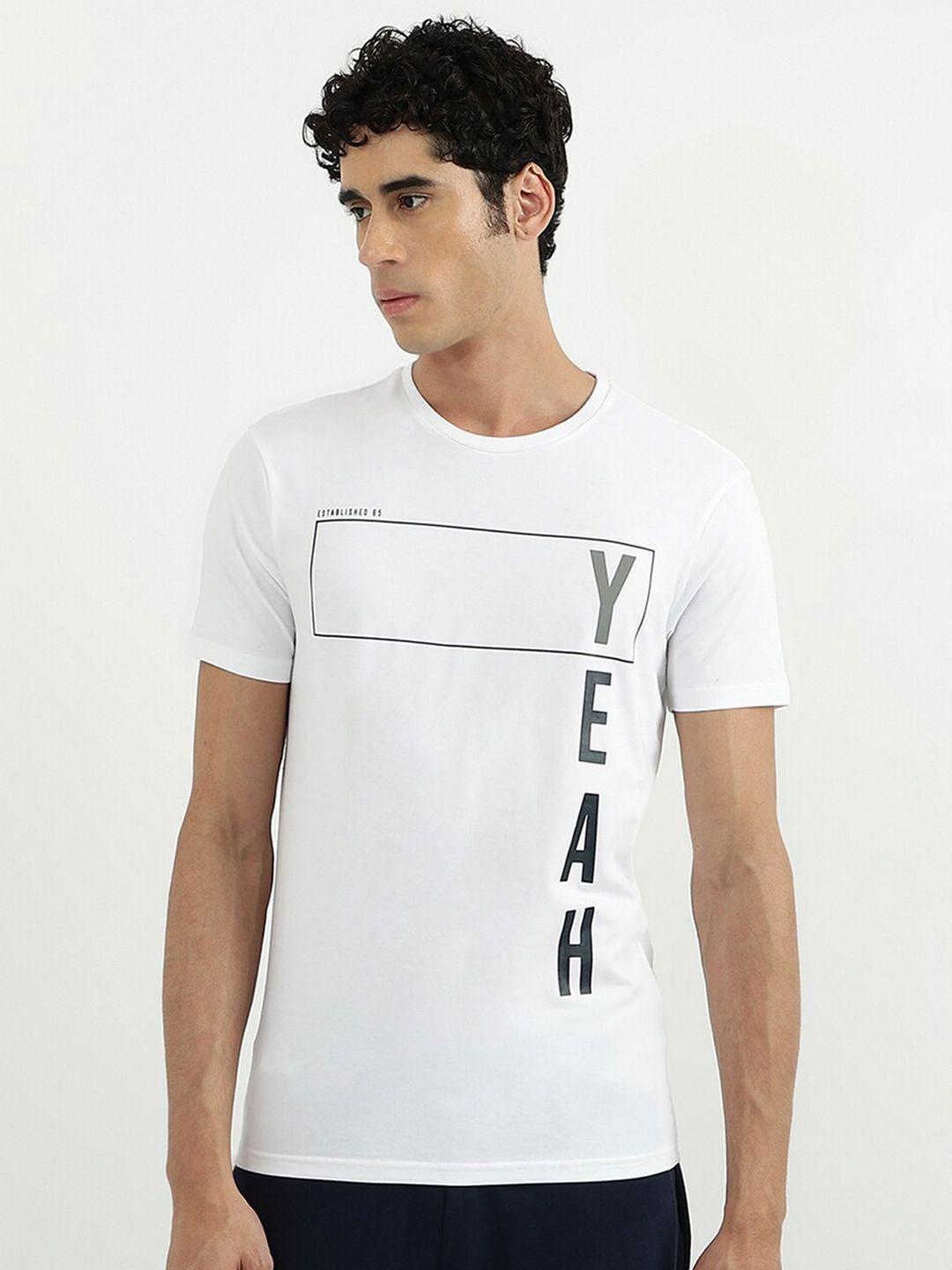 united colors of benetton men white typography printed cotton t-shirt