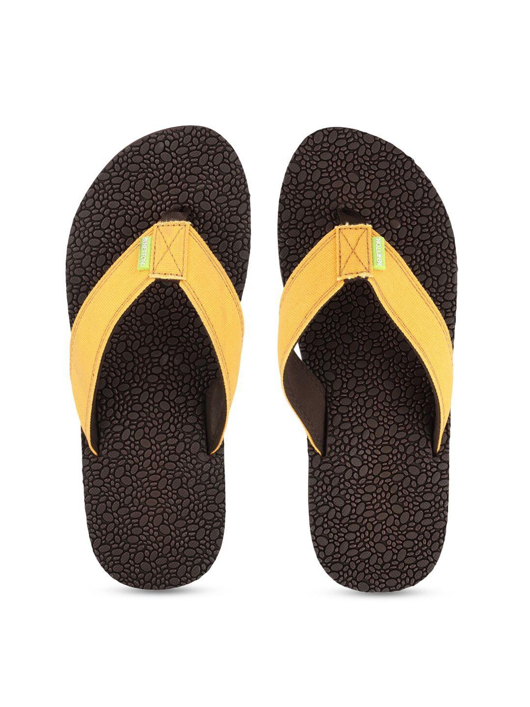 united colors of benetton men yellow & brown self design rubber thong flip-flops