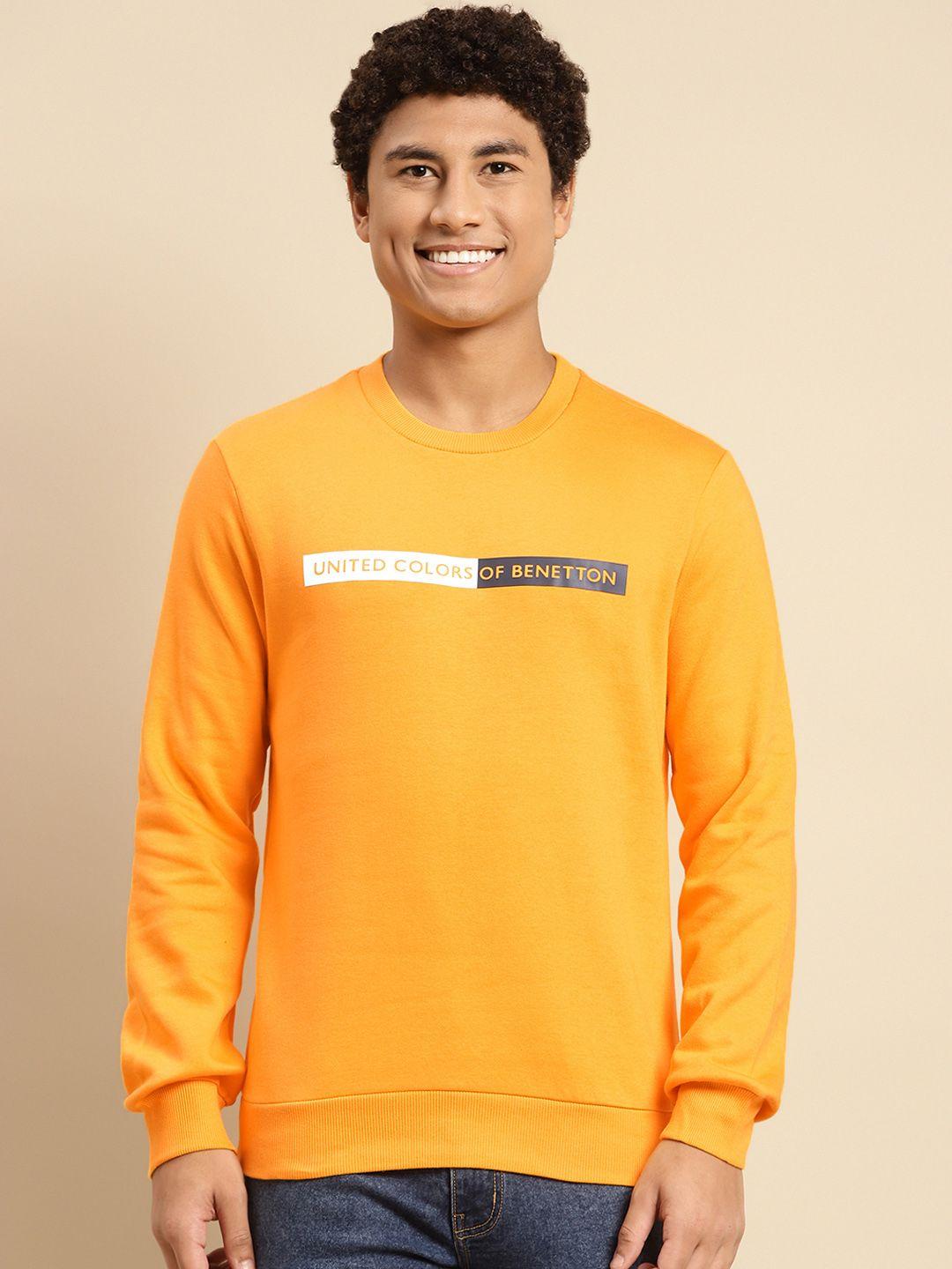 united colors of benetton men yellow brand logo printed sweatshirt