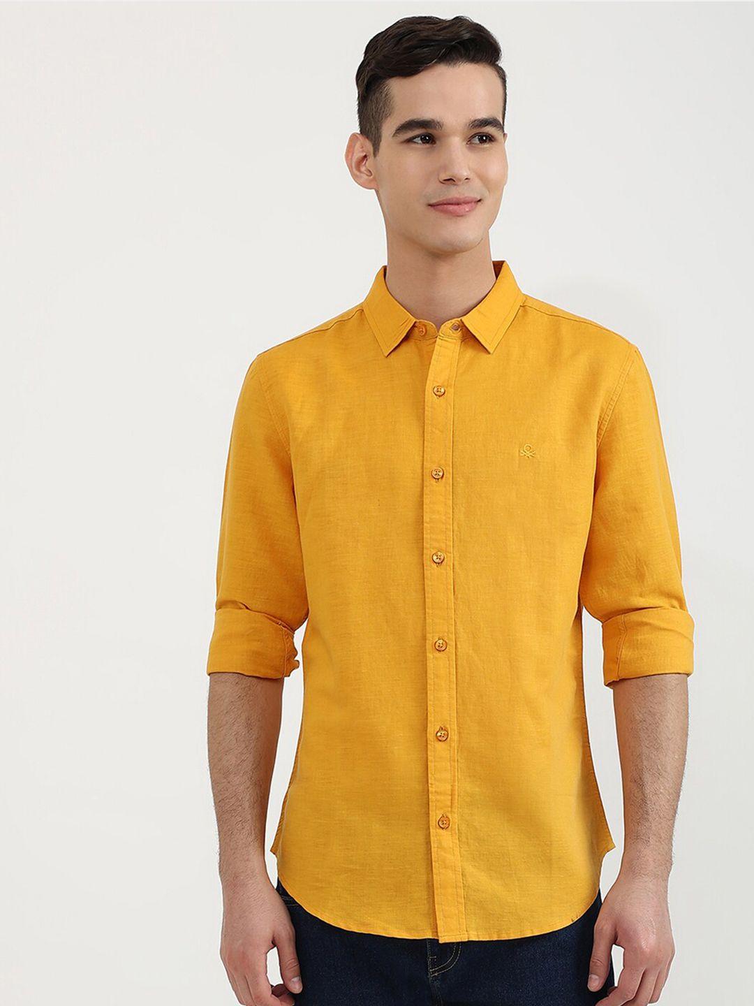 united colors of benetton men yellow slim fit casual shirt