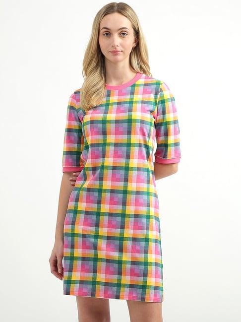 united colors of benetton multicolor checks t shirt dress