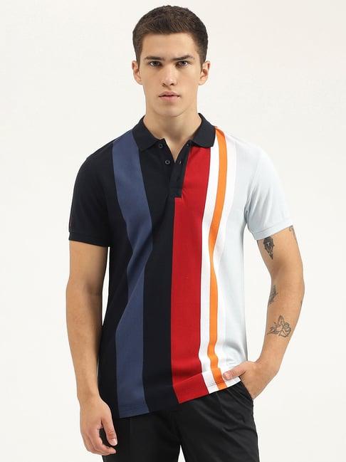 united colors of benetton multicolor regular fit striped cotton polo t-shirt
