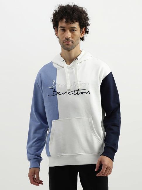 united colors of benetton multicolored regular fit colour block hooded sweatshirt