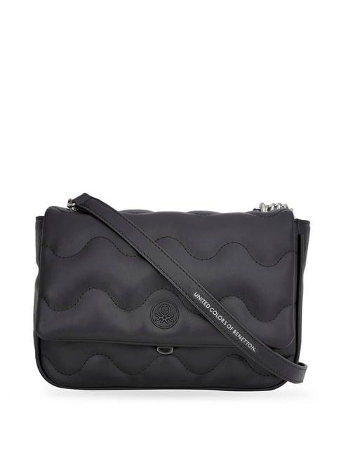united colors of benetton natalia black pu quilted sling handbag