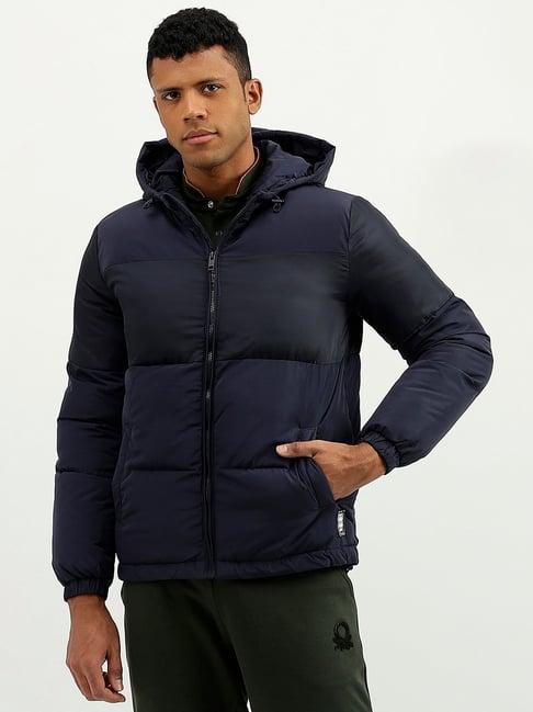 united colors of benetton navy regular fit hooded jacket