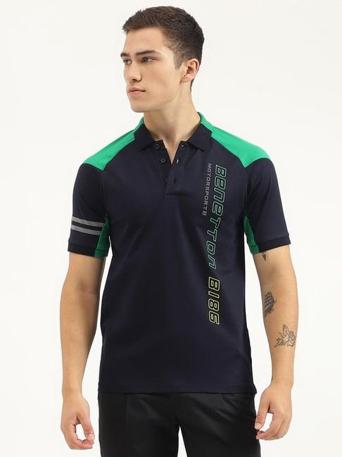 united colors of benetton navy regular fit printed cotton polo t-shirt
