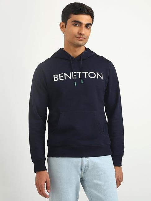 united colors of benetton navy slim fit hooded sweatshirt