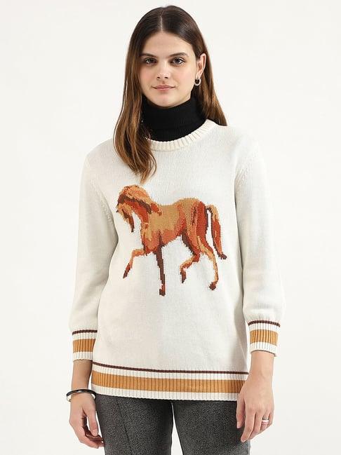 united colors of benetton off white printed sweater