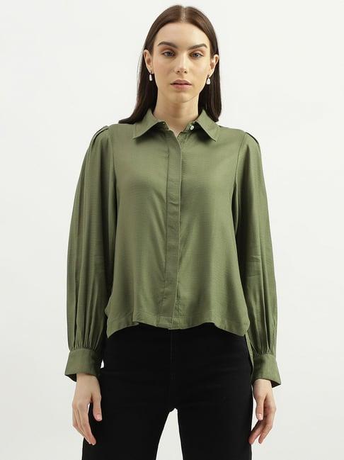 united colors of benetton olive viscose regular fit shirt