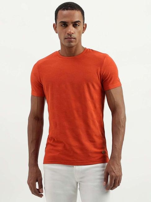united colors of benetton orange regular fit crew t-shirt