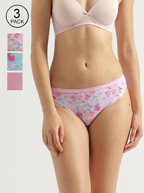 united colors of benetton pink & blue printed brief panties - pack of 3